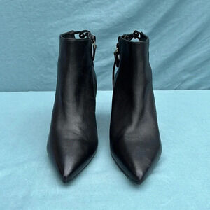NWOT - Stuart Weitzman Tieback 75 POINTY Block Bootie BLACK LEATHER 6.5 Women